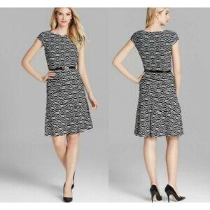 Anne Klein A Line Dress 8 Brown Belt Geometric Stretch Career Church NWT NEW